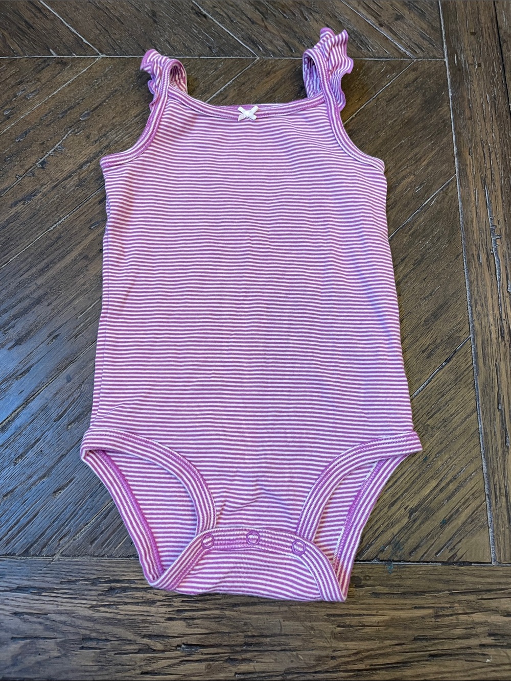 Carter's Purple & White Striped Ruffle-Shoulder One-Piece Bodysuit
